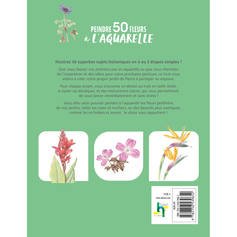 Peindre 50 fleurs à l'aquarelle Livre Beaux-arts